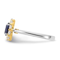 14K Two-Tone 0.62 Carat Lab Grown Diamond VS SI+ G+ and Oval Lab Created Blue Sapphire Complete Halo Fashion Ring view 3