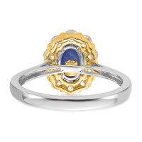 14K Two-Tone 0.62 Carat Lab Grown Diamond VS SI+ G+ and Oval Lab Created Blue Sapphire Complete Halo Fashion Ring view 5