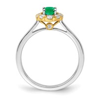 14K Two-Tone 0.62 Carat Lab Grown Diamond VS SI+ G+ and Oval Lab Created Emerald Complete Halo Fashion Ring view 2
