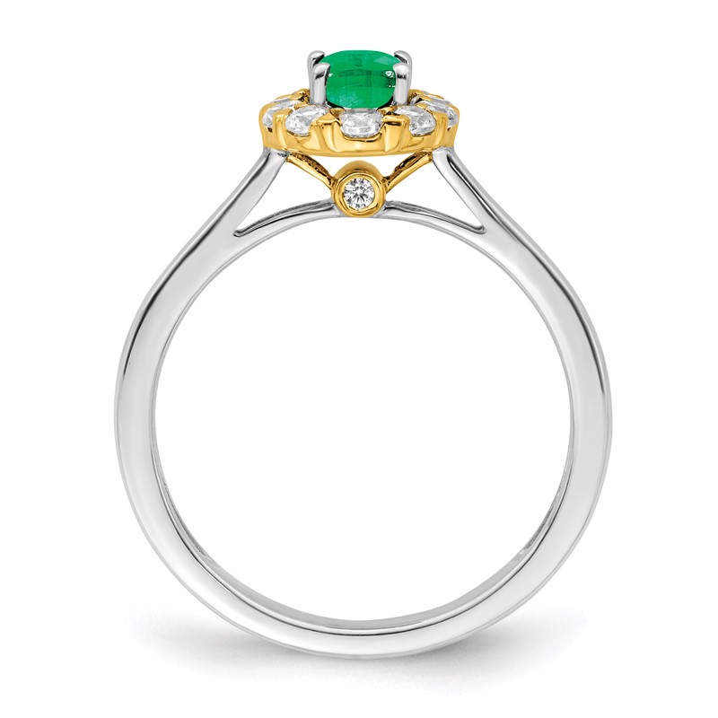 14k Two-Tone 5/8 carat Lab Grown Diamond VS/SI+ G+ and Oval Lab Created Emerald Halo Fashion Ring