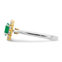 14K Two-Tone 0.62 Carat Lab Grown Diamond VS SI+ G+ and Oval Lab Created Emerald Complete Halo Fashion Ring view 4