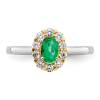 14K Two-Tone 0.62 Carat Lab Grown Diamond VS SI+ G+ and Oval Lab Created Emerald Complete Halo Fashion Ring view 5