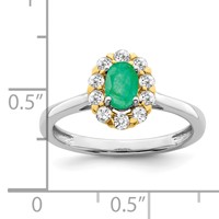 14K Two-Tone 0.62 Carat Lab Grown Diamond VS SI+ G+ and Oval Lab Created Emerald Complete Halo Fashion Ring view 3