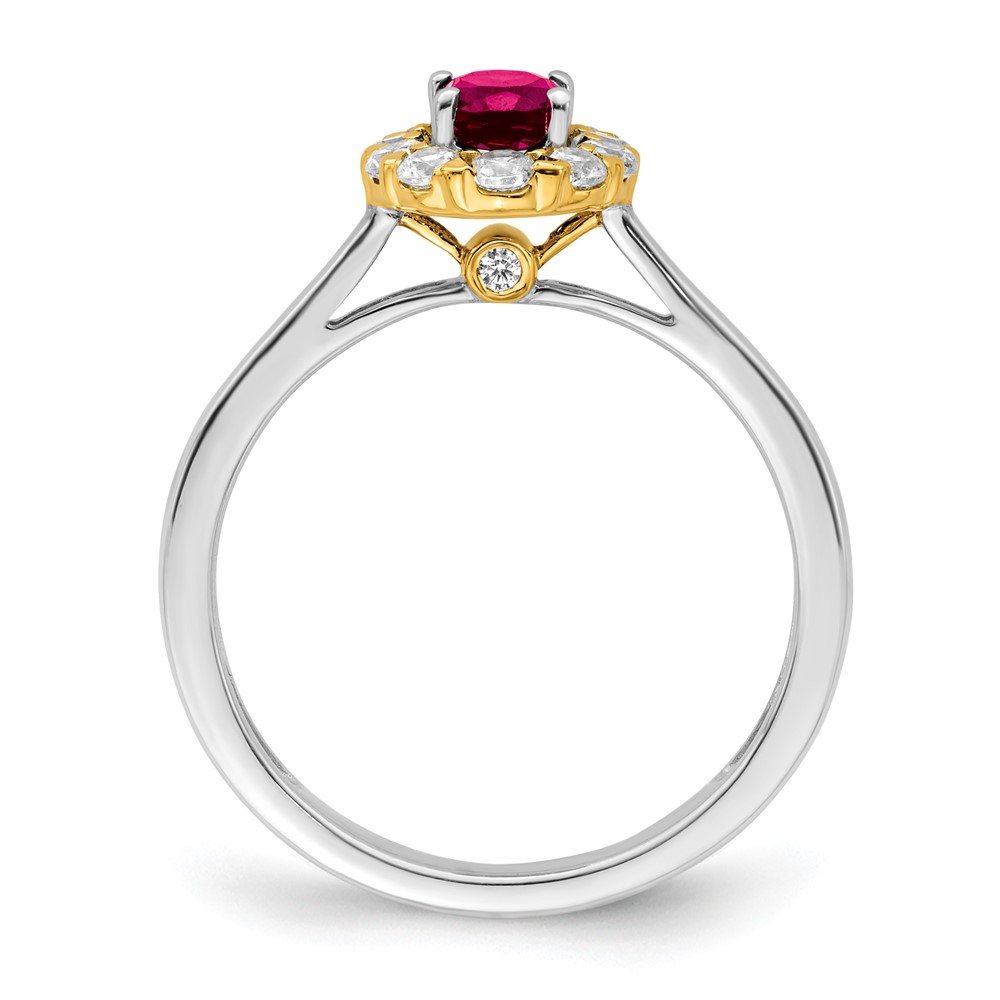 14k Two-Tone 5/8 carat Lab Grown Diamond VS/SI+ G+ and Oval Lab Created Ruby Halo Fashion Ring (RM6990-CR-100-WYALG)