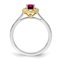 14K Two-Tone 0.62 Carat Lab Grown Diamond VS SI+ G+ and Oval Lab Created Ruby Complete Halo Fashion Ring view 2