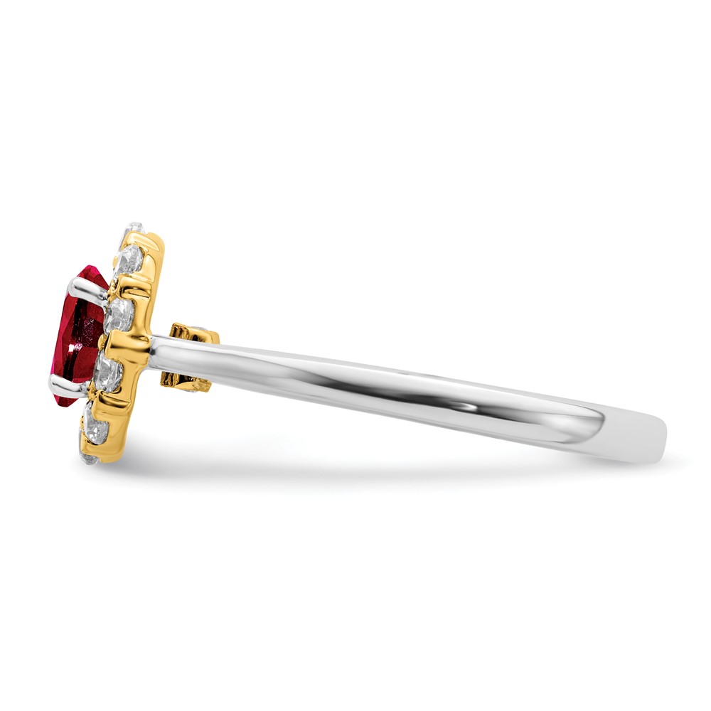 14k Two-Tone 5/8 carat Lab Grown Diamond VS/SI+ G+ and Oval Lab Created Ruby Halo Fashion Ring (RM6990-CR-100-WYALG)