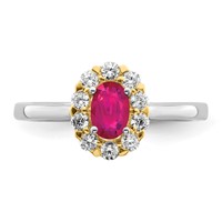 14K Two-Tone 0.62 Carat Lab Grown Diamond VS SI+ G+ and Oval Lab Created Ruby Complete Halo Fashion Ring view 5