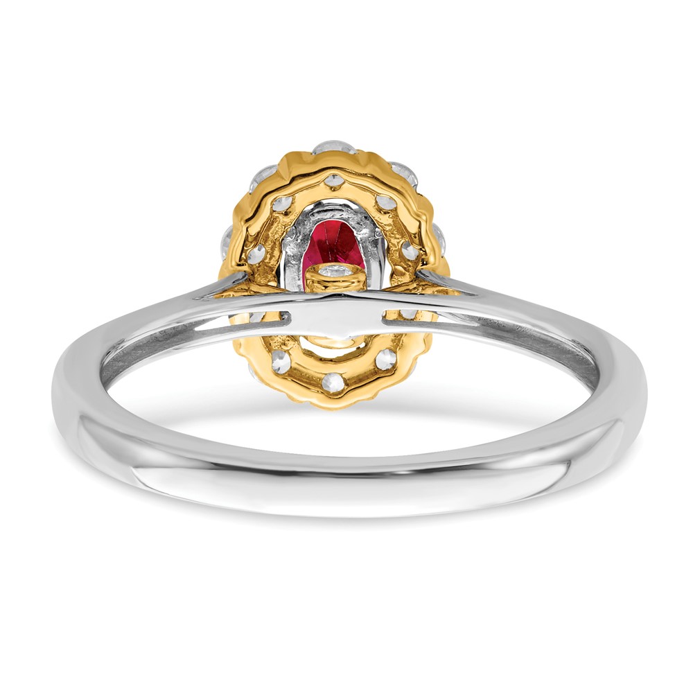 14k Two-Tone 5/8 carat Lab Grown Diamond VS/SI+ G+ and Oval Lab Created Ruby Halo Fashion Ring (RM6990-CR-100-WYALG)