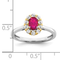 14K Two-Tone 0.62 Carat Lab Grown Diamond VS SI+ G+ and Oval Lab Created Ruby Complete Halo Fashion Ring view 3