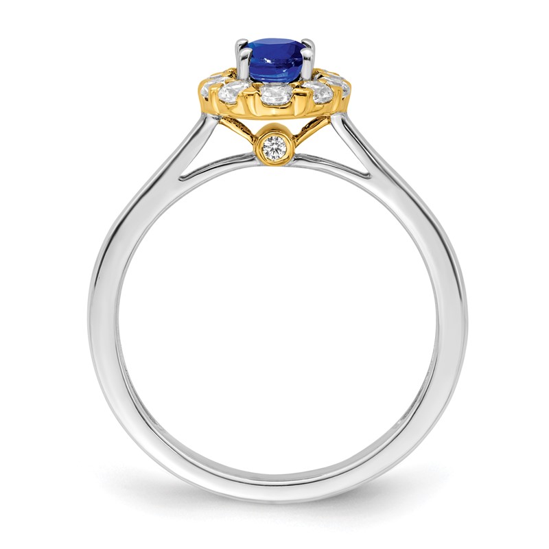 14k Two-Tone 5/8 carat Lab Grown Diamond VS/SI+ G+ and Oval Lab Created Blue Sapphire Halo Fashion Ring