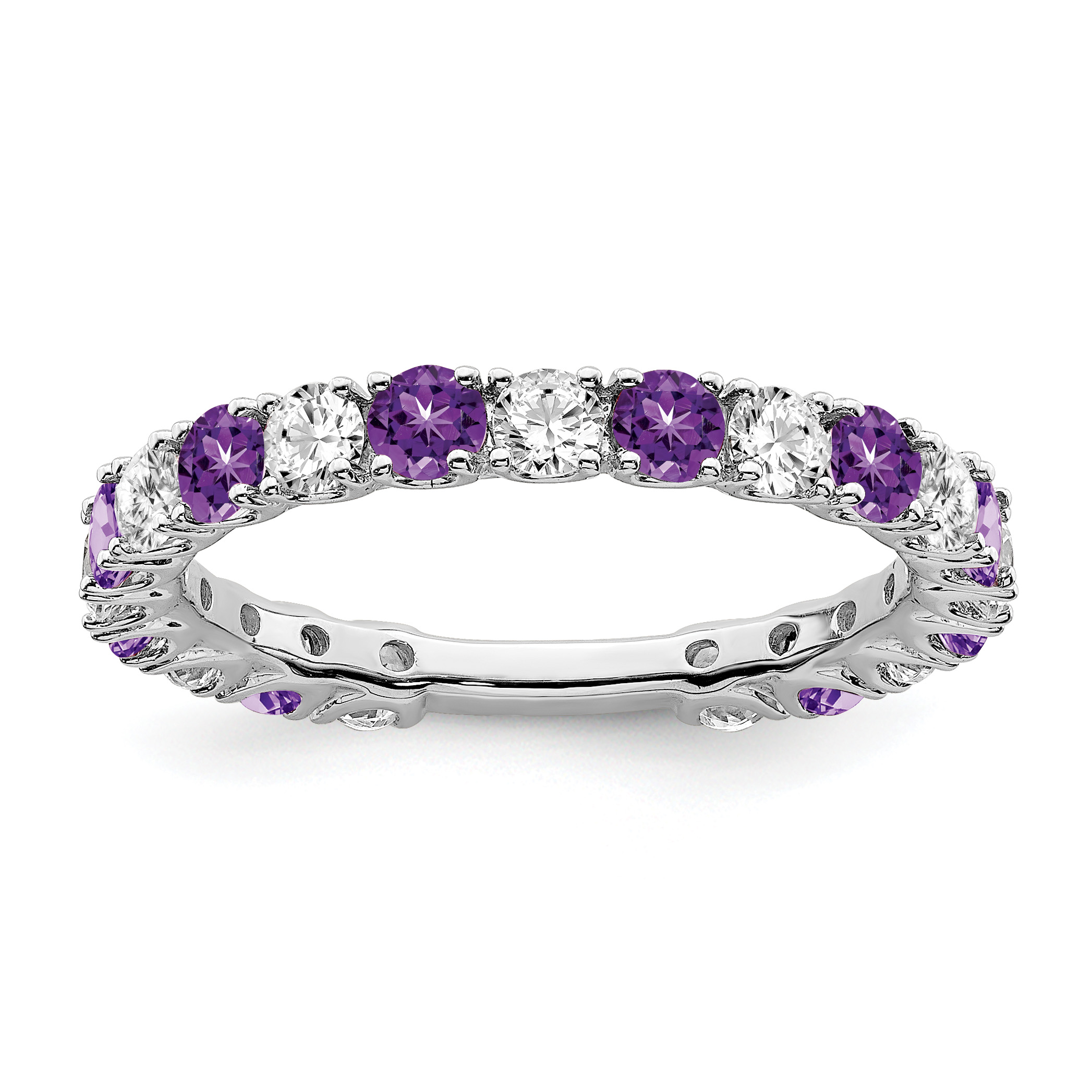 14k White Gold Amethyst and Diamond Band (RM7113-AM-077-WA)