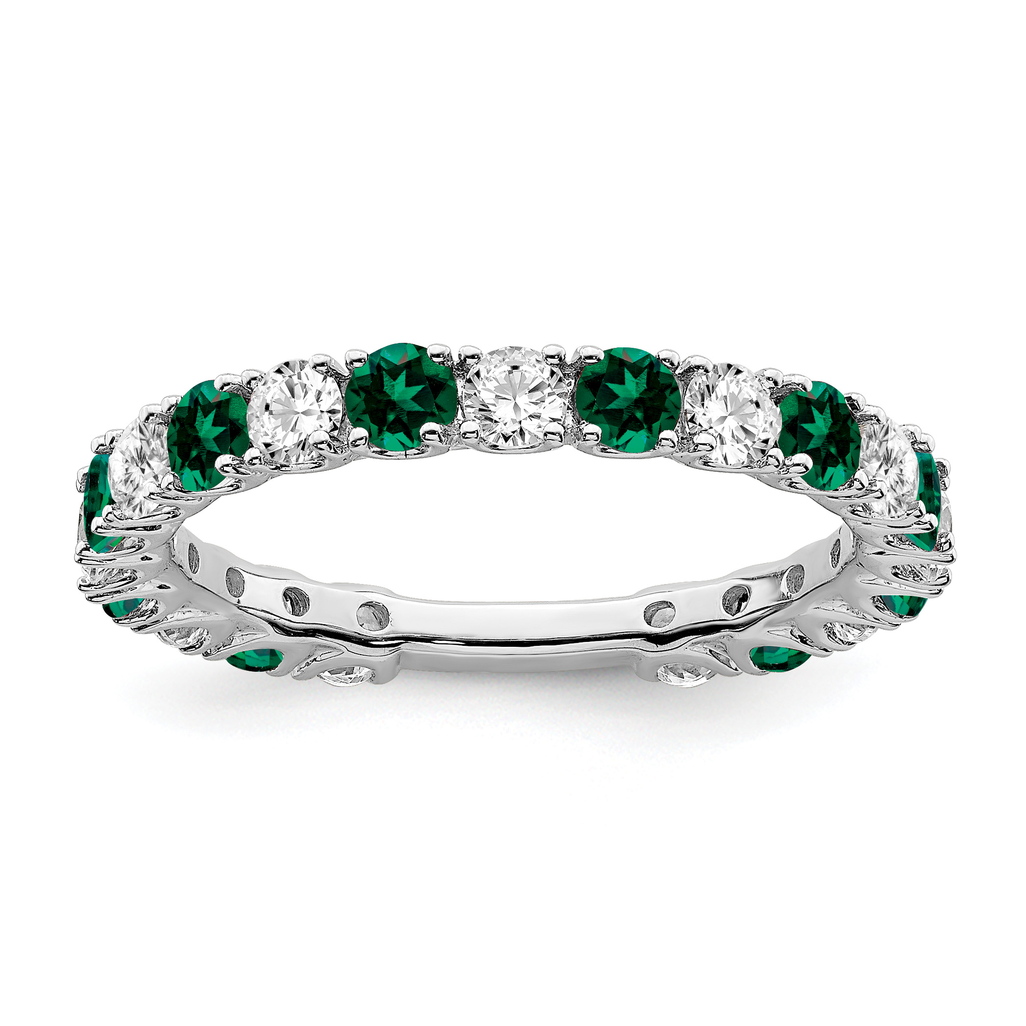 14k White Gold Created Emerald and Diamond Band (RM7113-EM-077-WA)