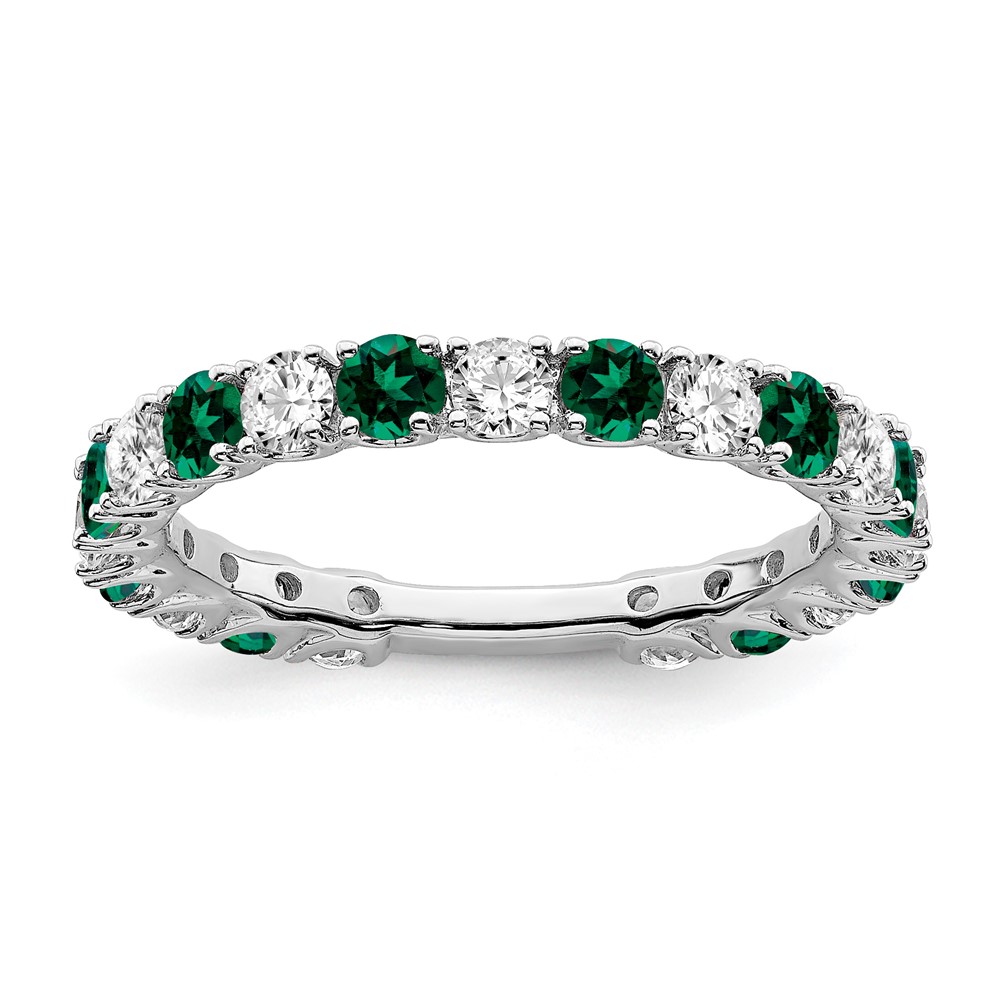 14k White Gold Created Emerald and Diamond Band (RM7113-EM-077-WA)