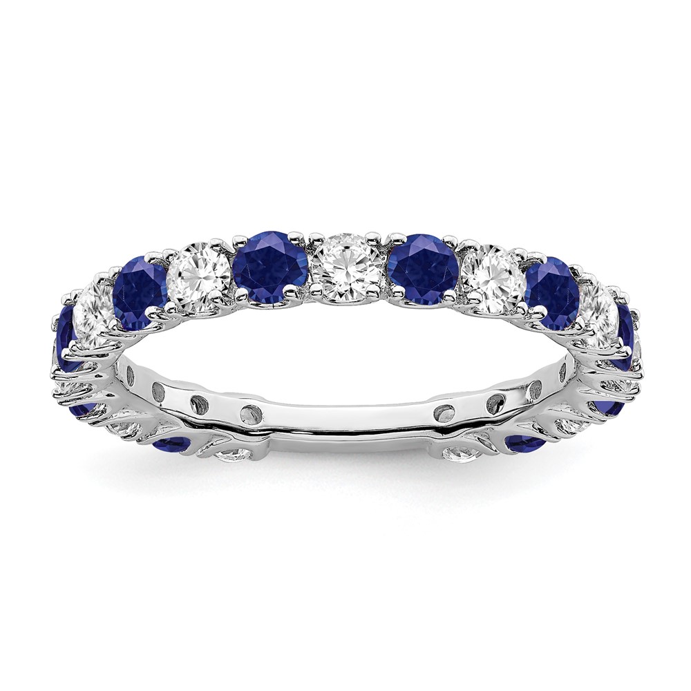 14k White Gold Created Sapphire and Diamond Band (RM7113-SA-077-WA)
