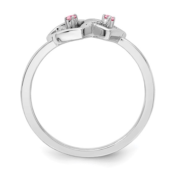 14k White Gold Pink Tourmaline Double Heart Ring