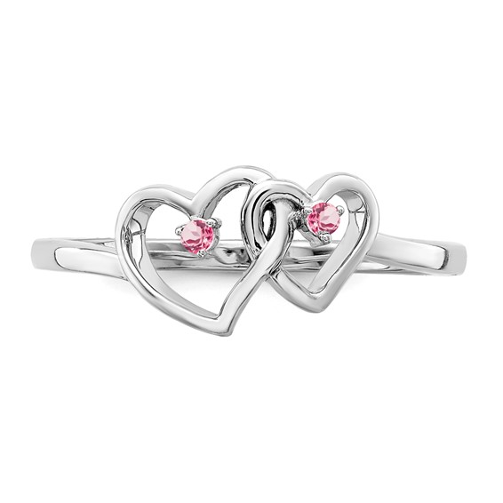 14k White Gold Pink Tourmaline Double Heart Ring