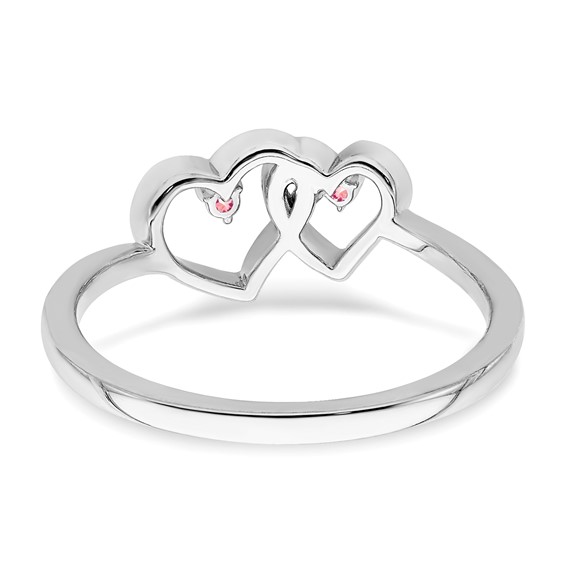 14k White Gold Pink Tourmaline Double Heart Ring