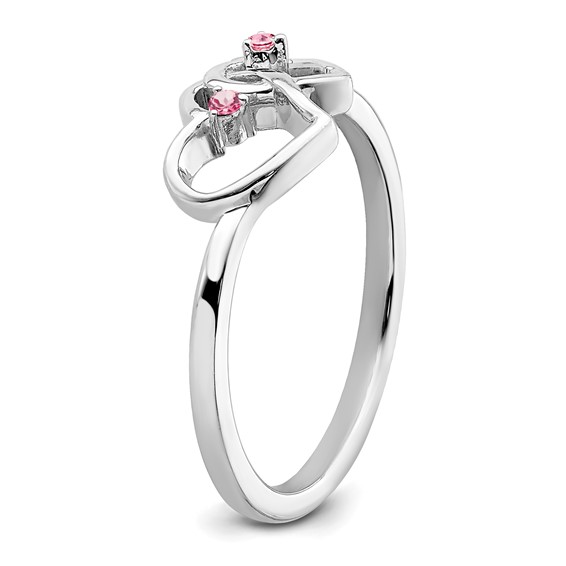 14k White Gold Pink Tourmaline Double Heart Ring