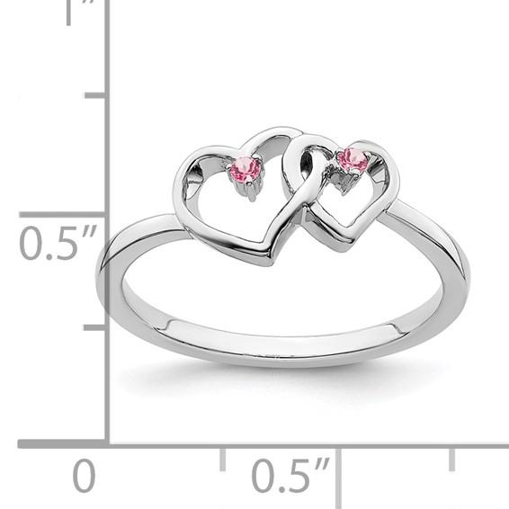 14k White Gold Pink Tourmaline Double Heart Ring