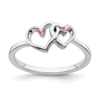14k White Gold Pink Tourmaline Double Heart Ring