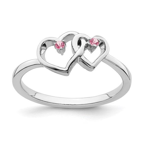 14k White Gold Pink Tourmaline Double Heart Ring