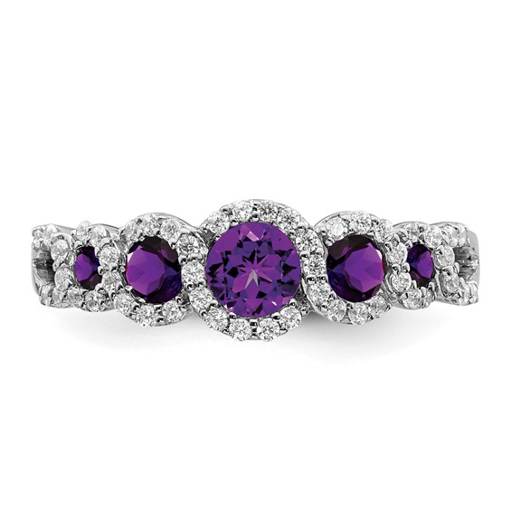 14k Yellow Gold Amethyst and Diamond Ring