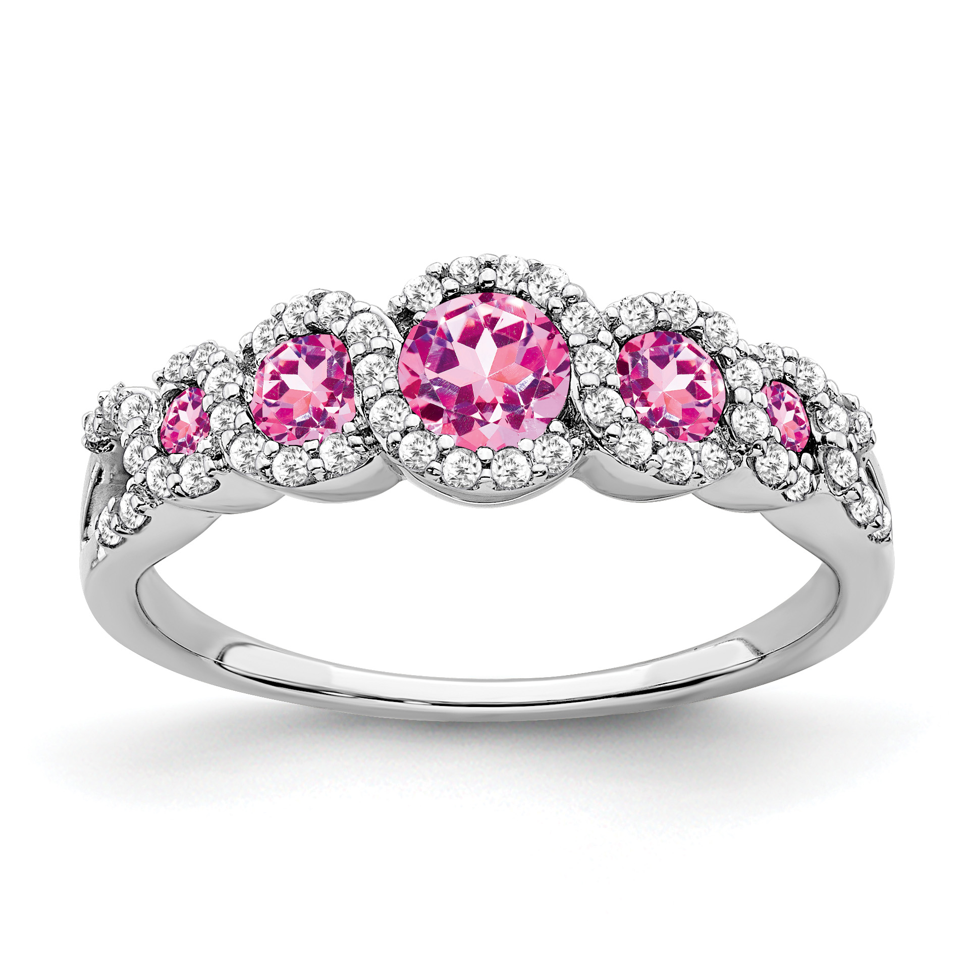 14k White Gold Created Pink Sapphire and Diamond Ring (RM7115-CPS-025-WA)