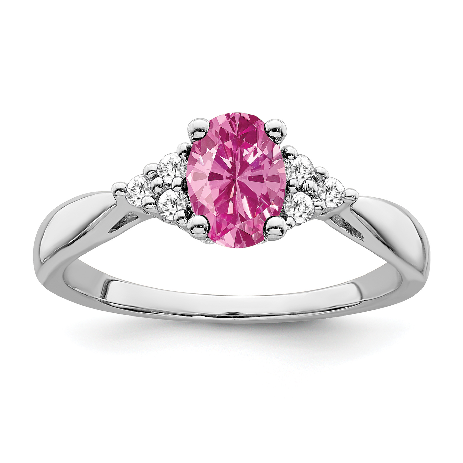 14k White Gold Created Pink Sapphire and Diamond Ring (RM7118-CPS-012-WA)