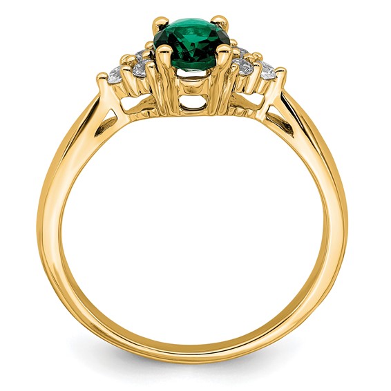 14k Yellow Gold Created Emerald and Diamond Ring