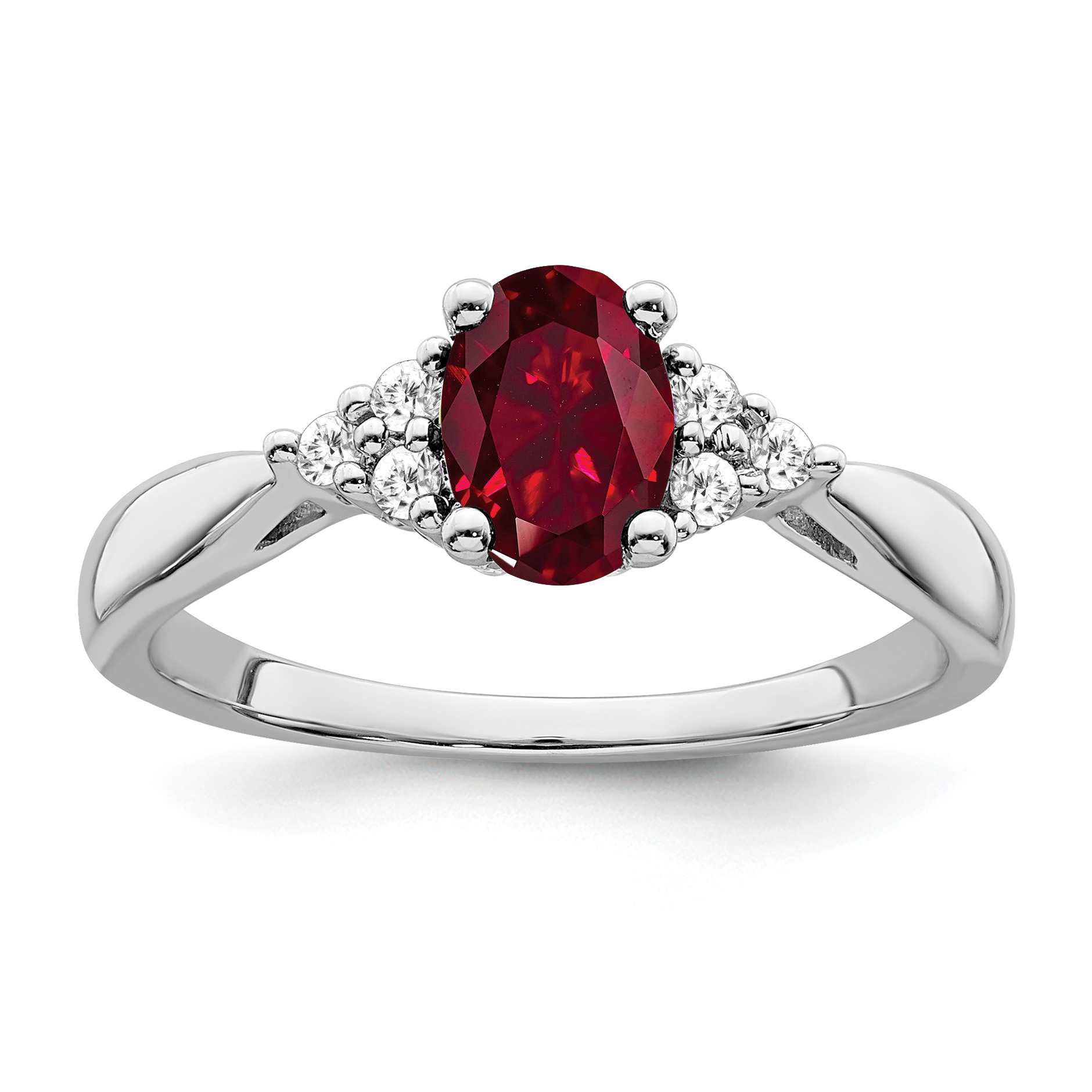 14k White Gold Created Ruby and Diamond Ring (RM7118-RU-012-WA)