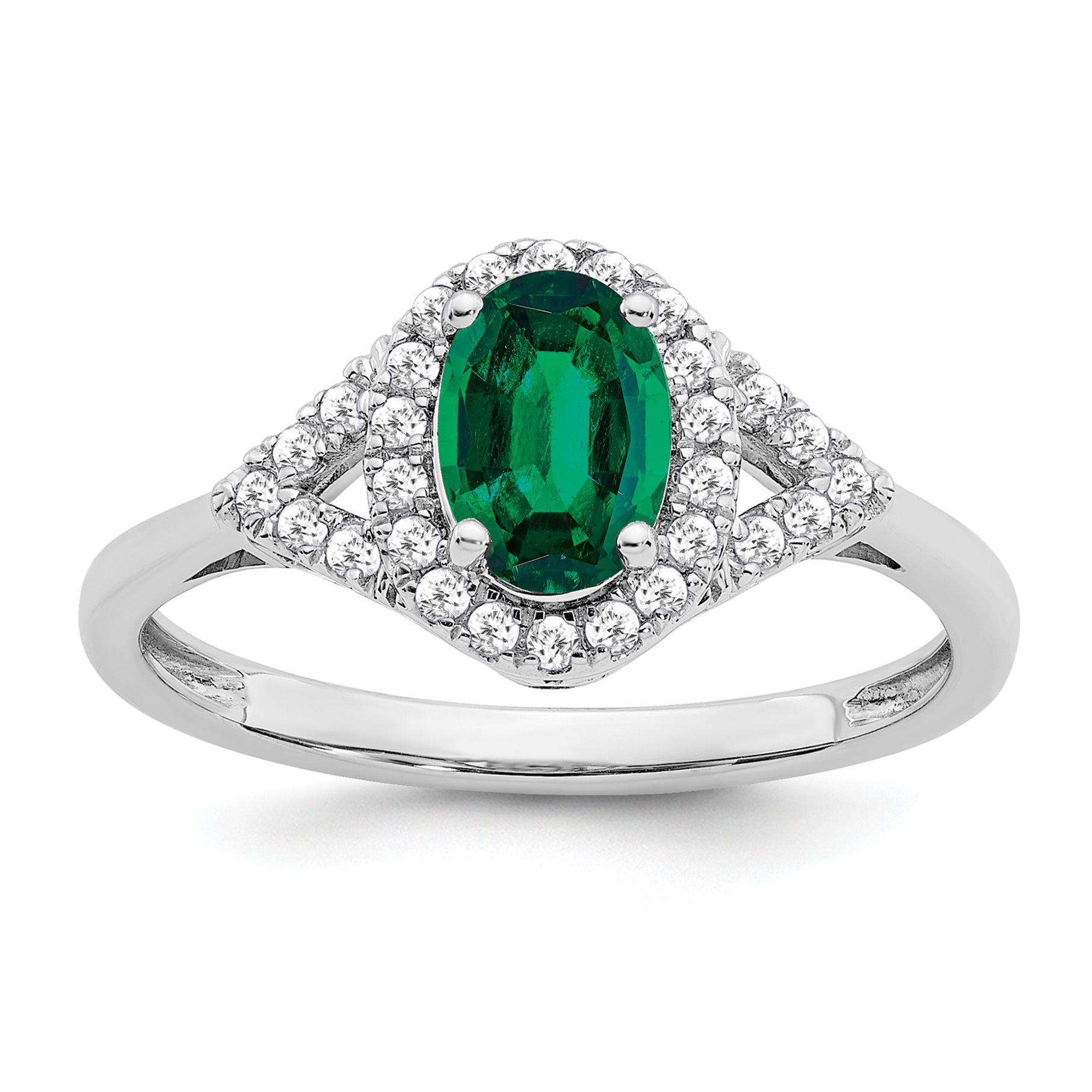 14k White Gold Oval Created Emerald and Diamond Ring (RM7123-EM-020-WA)
