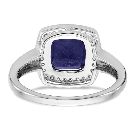 14k White Gold Cushion Created Gemstone and Diamond Halo Ring