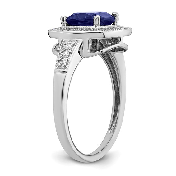 14k White Gold Cushion Created Gemstone and Diamond Halo Ring