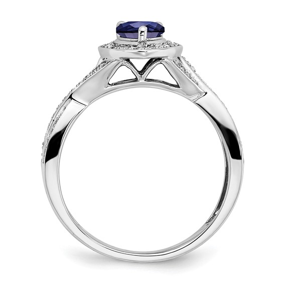 14k Yellow Gold Pear Created Sapphire and Diamond Halo Ring