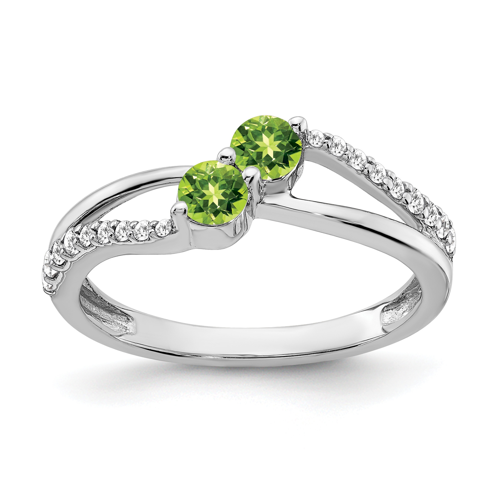 14k White Gold Peridot and Diamond 2-stone Ring (RM7142-PE-016-WA)