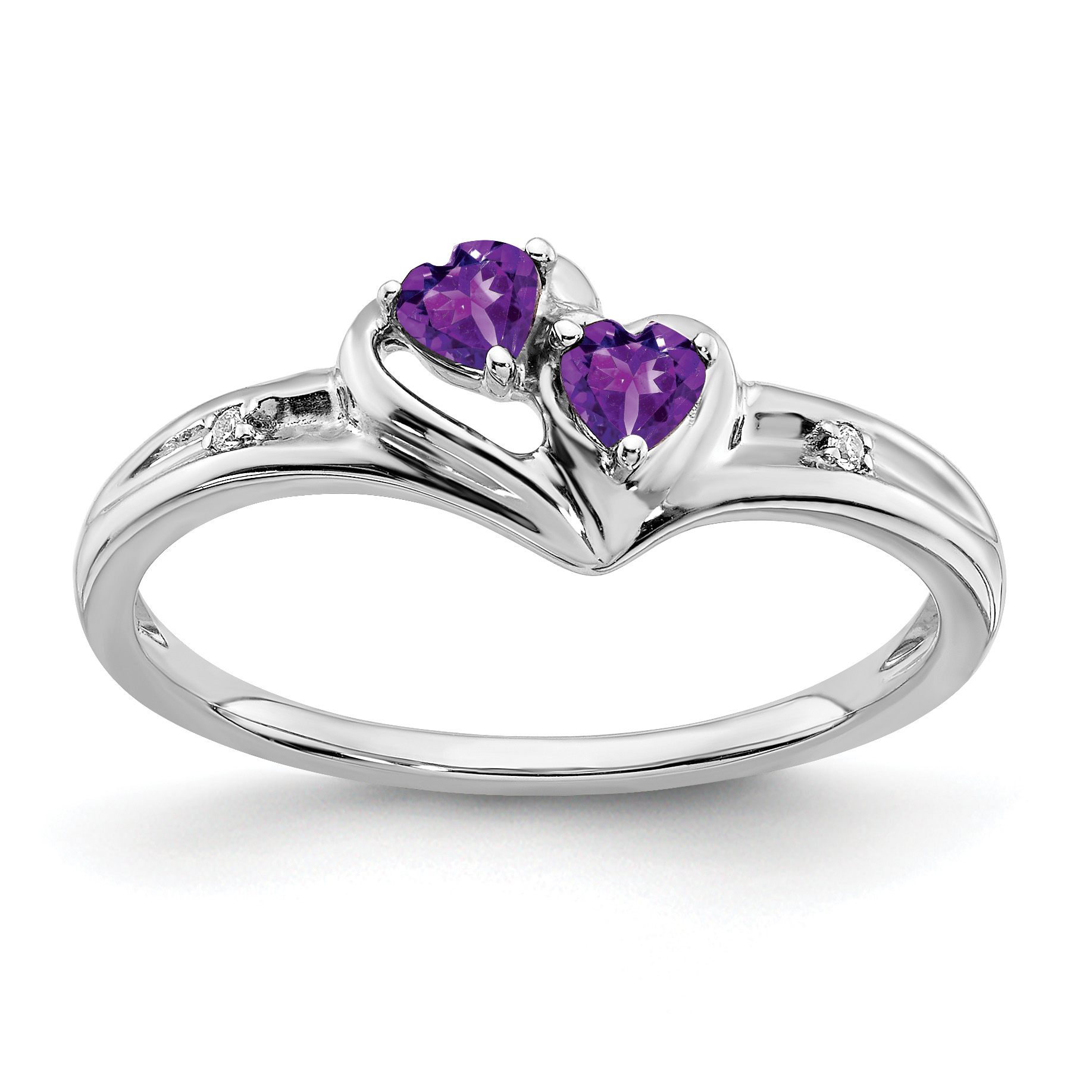 14k White Gold Amethyst and Diamond 2-stone Heart Ring (RM7149-AM-001-WA)