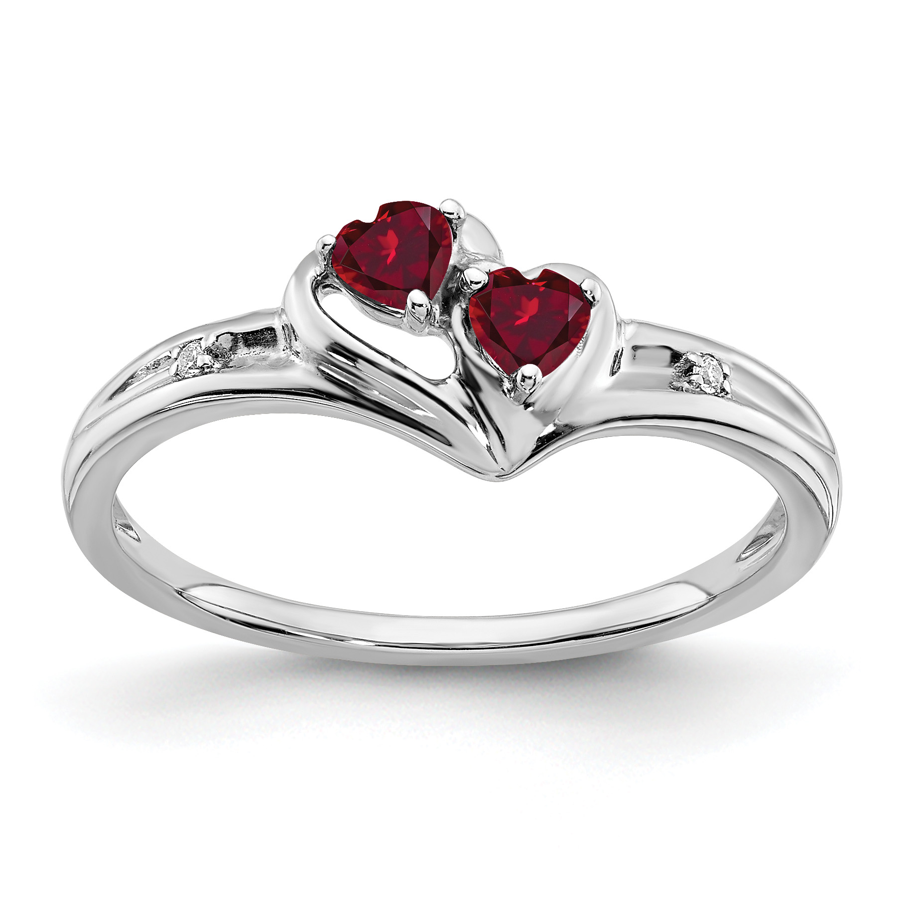 10k White Gold Created Ruby and Diamond 2-stone Heart Ring (RM7149-RU-001-1WA)
