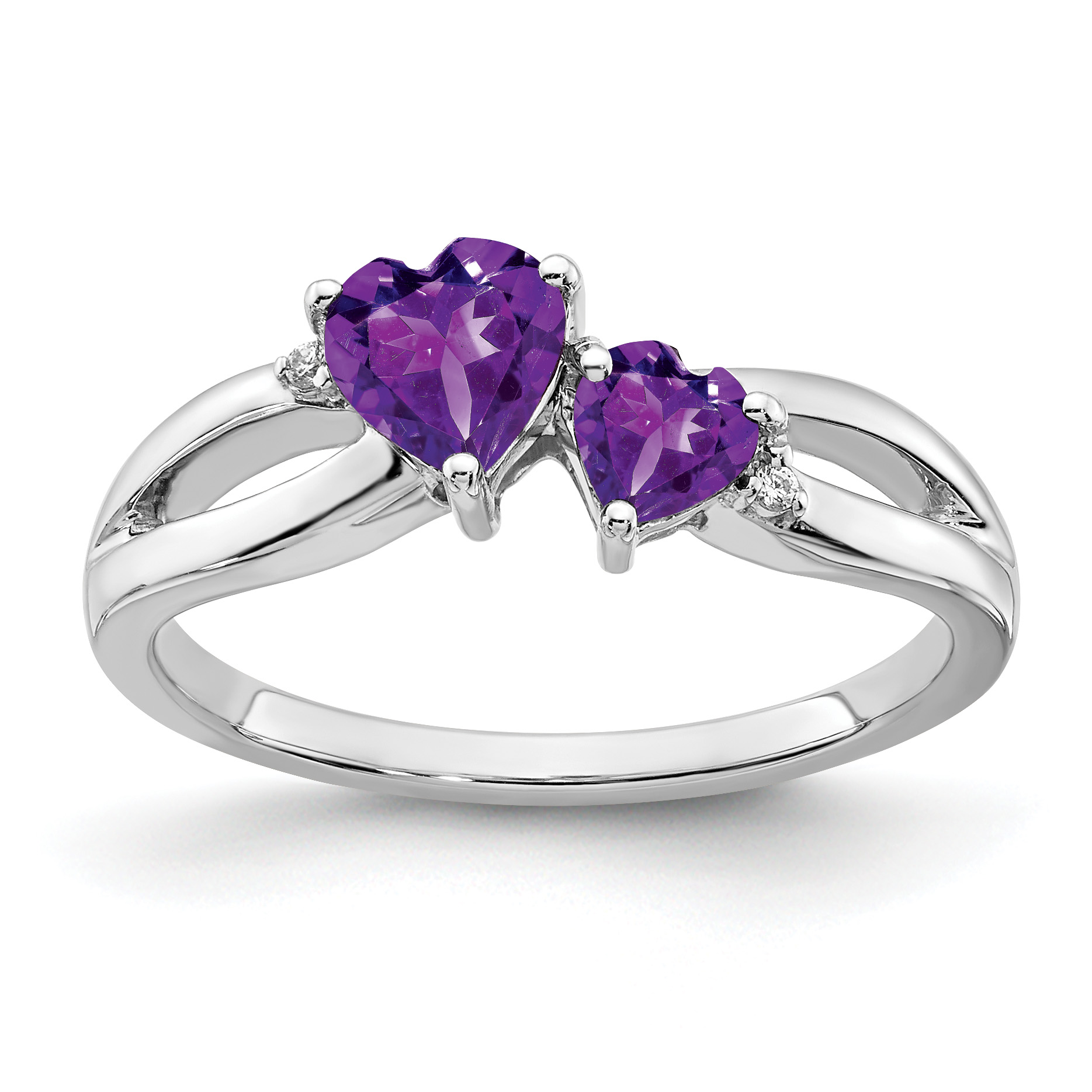 14k White Gold Amethyst and Diamond 2-stone Heart Ring (RM7150-AM-001-WA)