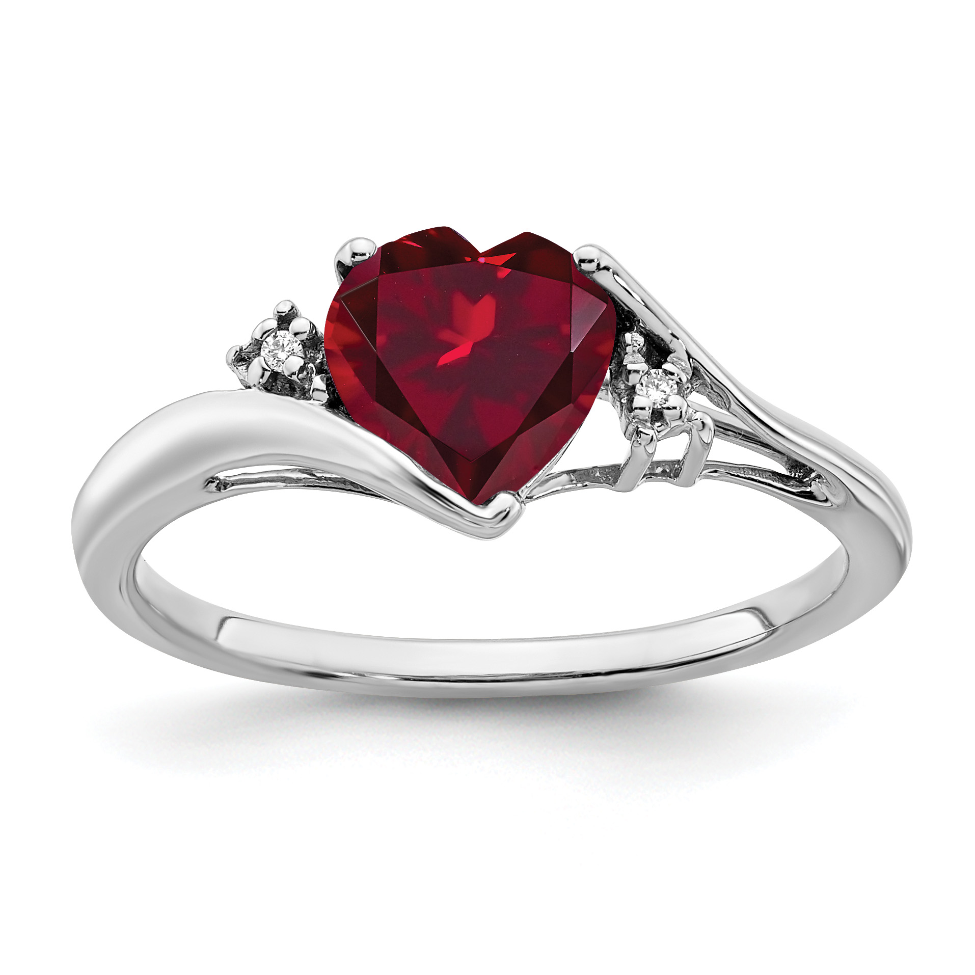 14k White Gold Created Ruby and Diamond Heart Ring (RM7151-RU-001-WA)