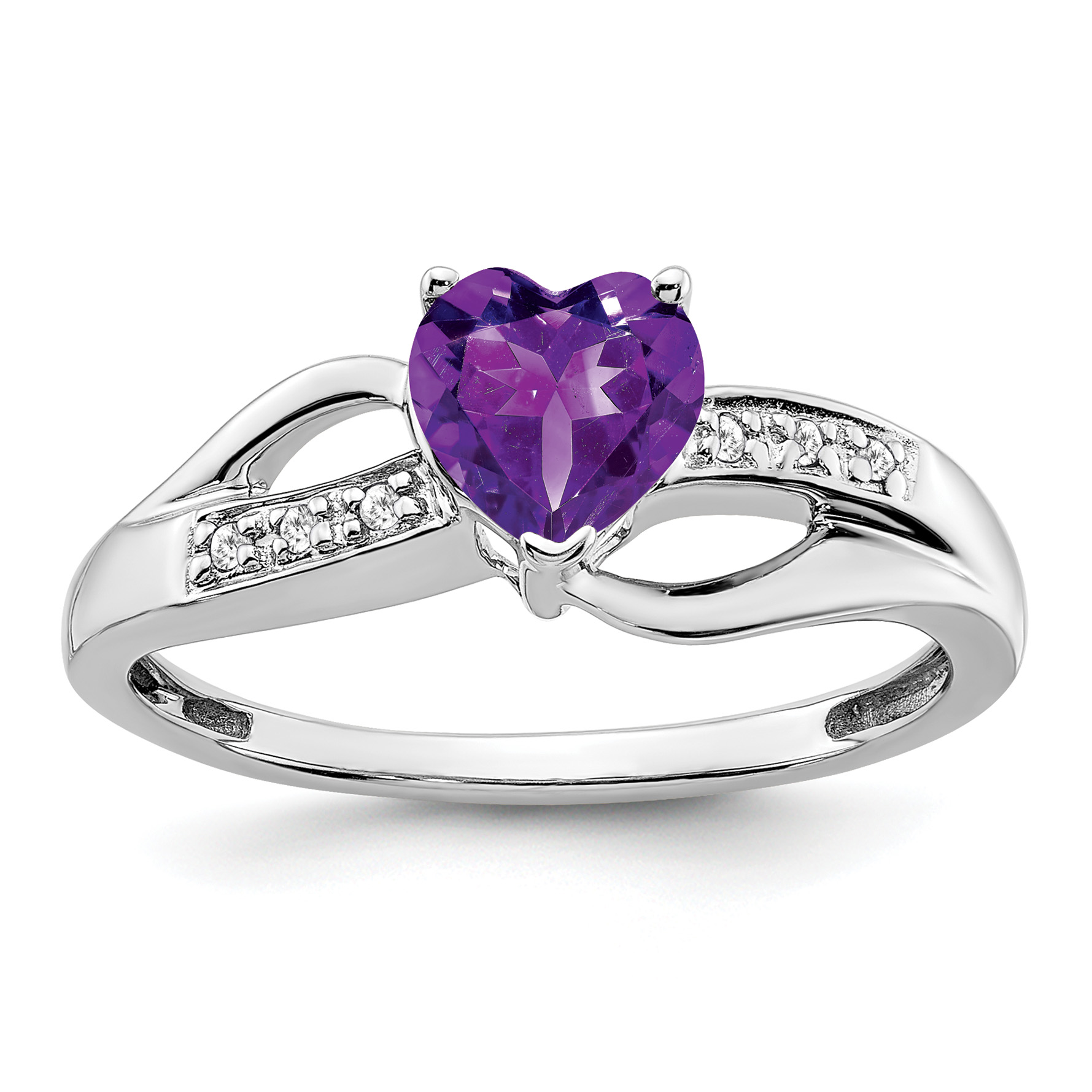14k White Gold Amethyst and Diamond Heart Ring (RM7152-AM-003-WA)