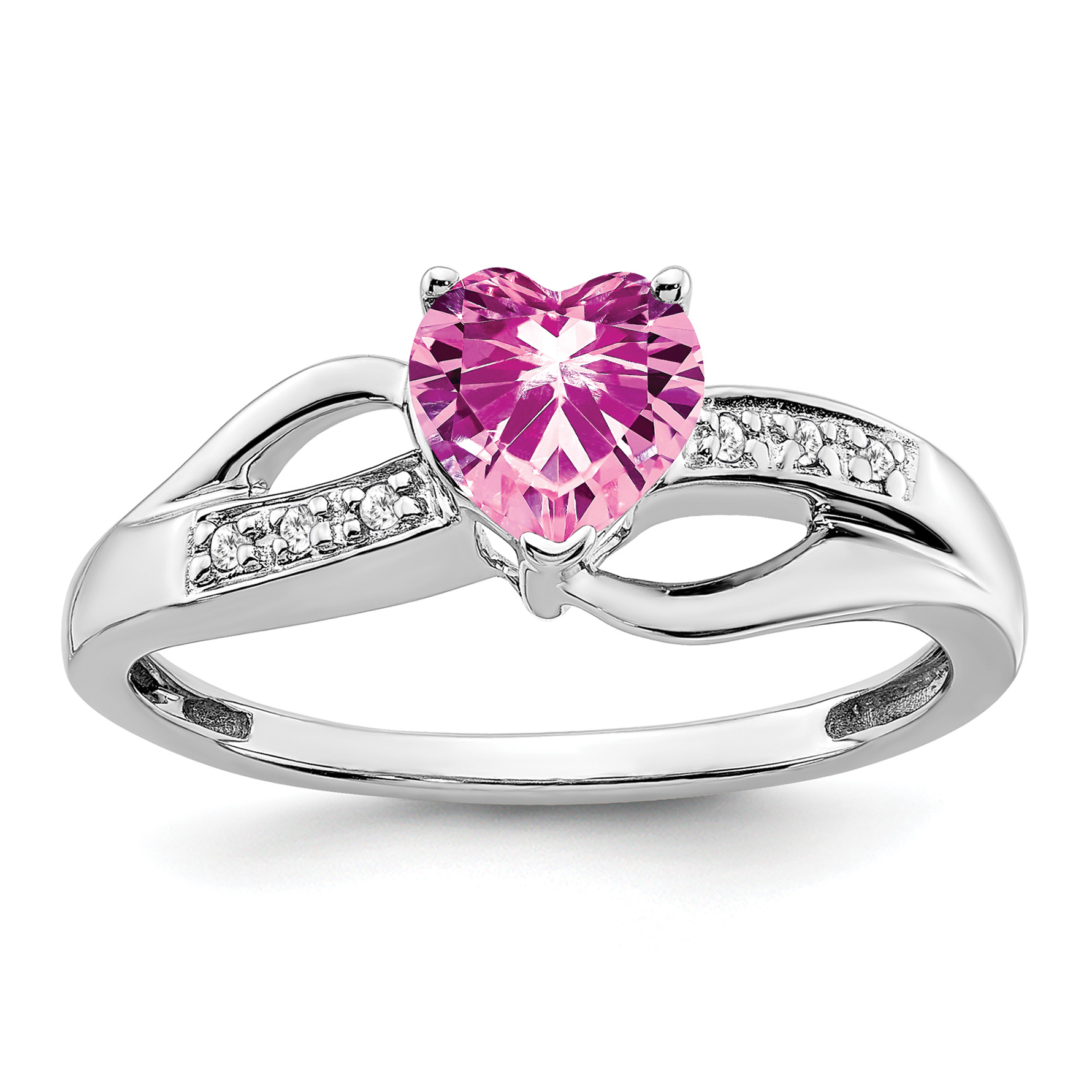 14k White Gold Created Pink Sapphire and Diamond Heart Ring (RM7152-CPS-003-WA)