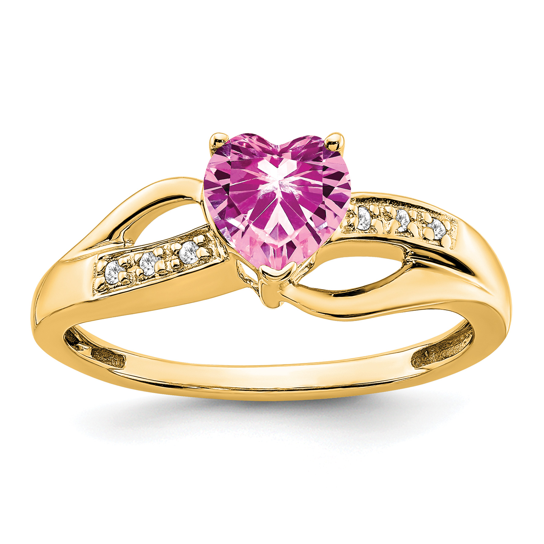 14k Created Pink Sapphire and Diamond Heart Ring (RM7152-CPS-003-YA)