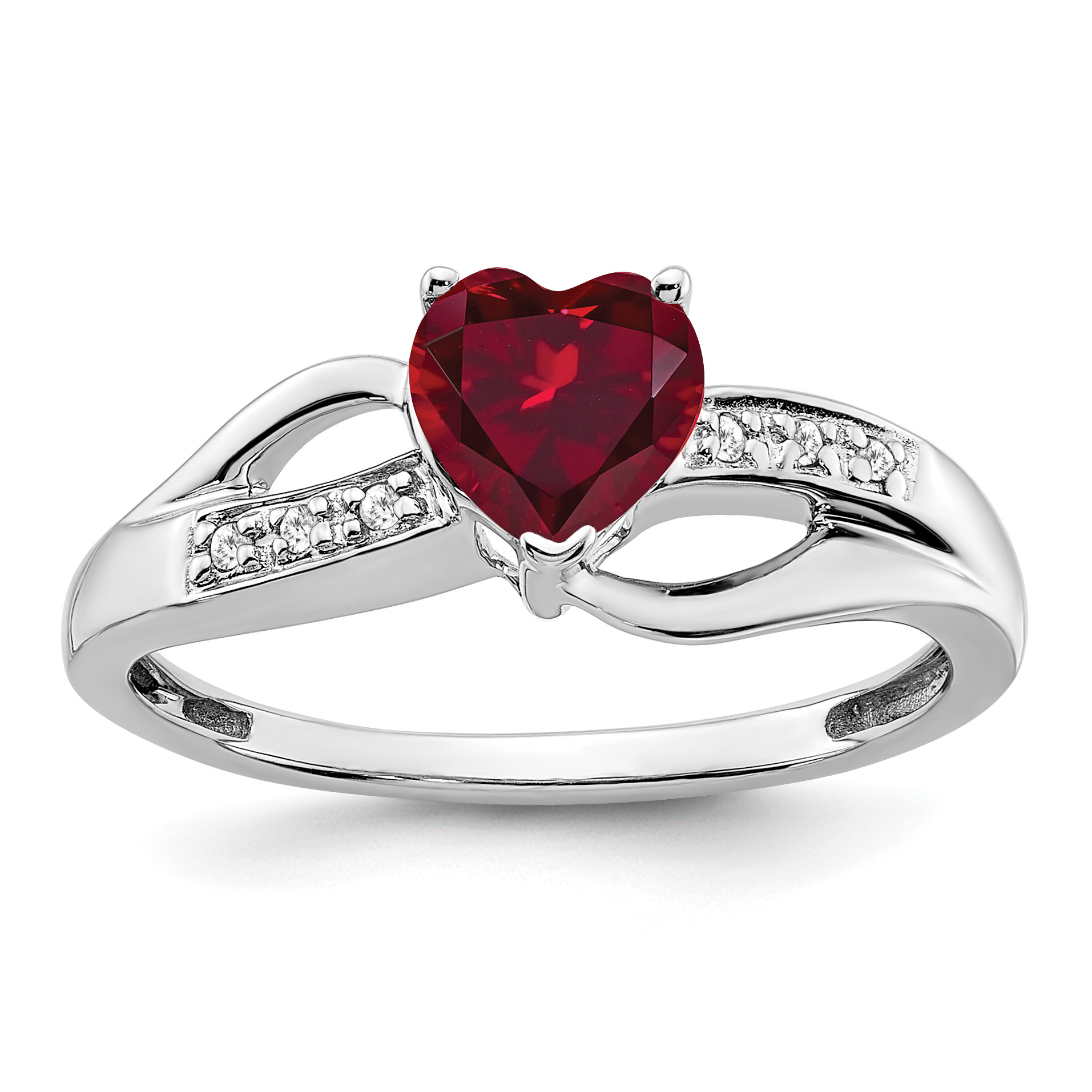 14k White Gold Created Ruby and Diamond Heart Ring (RM7152-RU-003-WA)