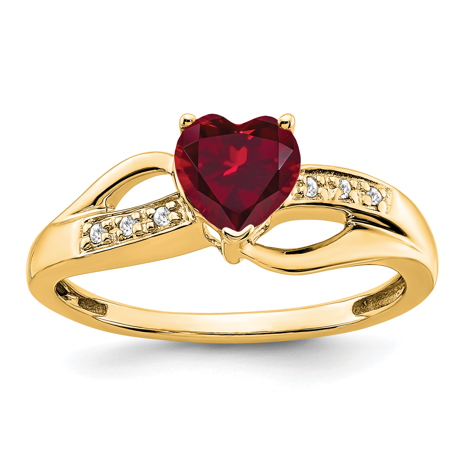14k Created Ruby and Diamond Heart Ring (RM7152-RU-003-YA)