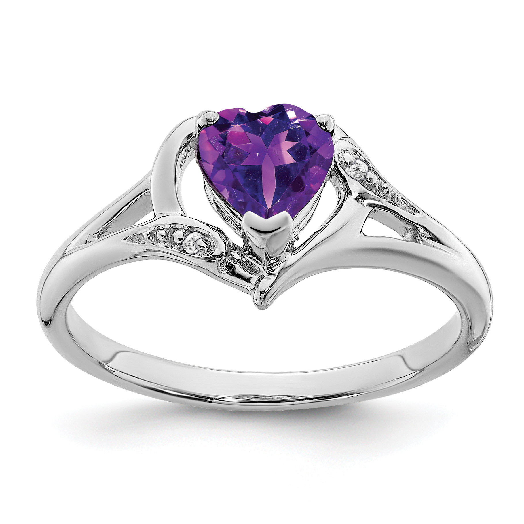 14k White Gold Amethyst and Diamond Heart Ring (RM7153-AM-001-WA)