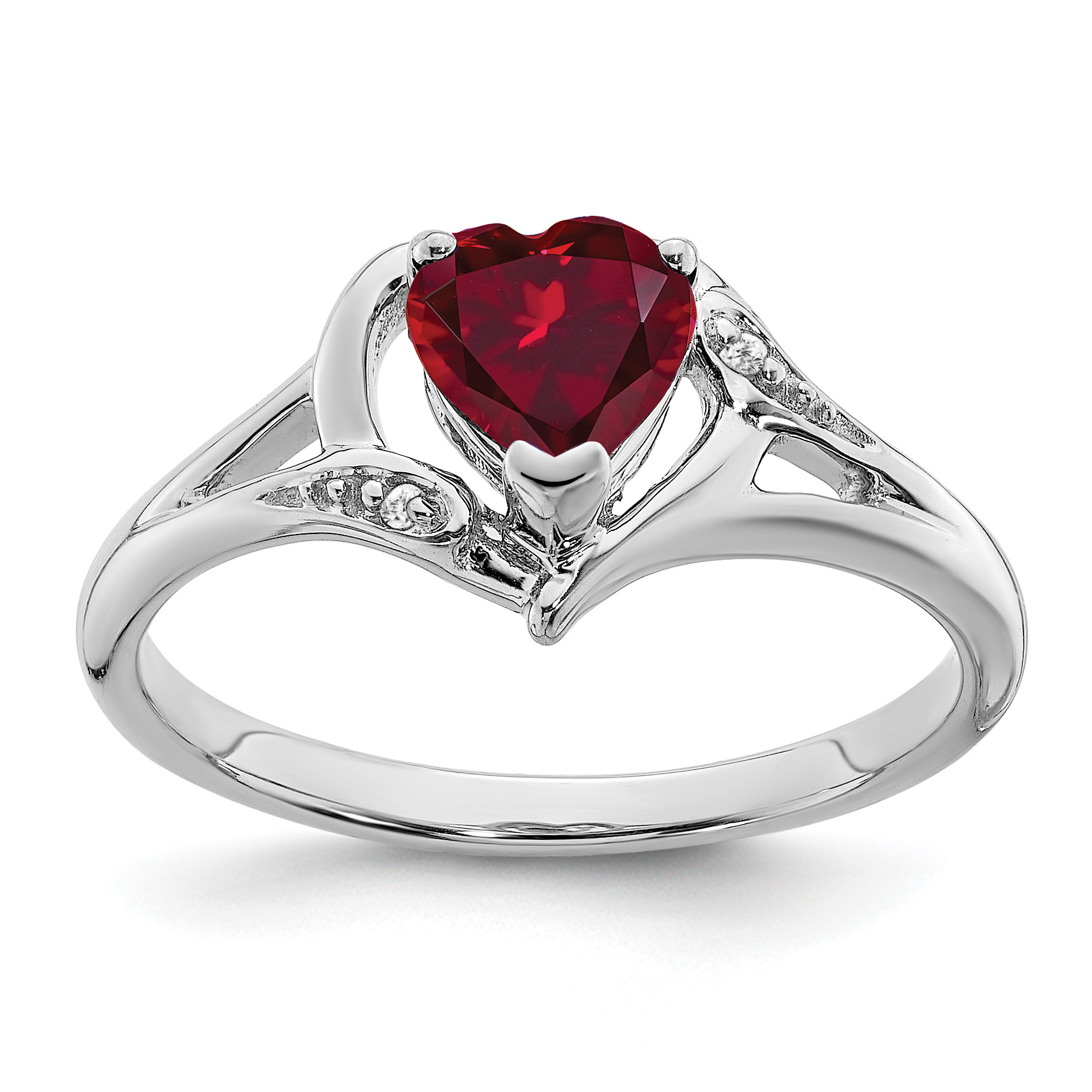 14k White Gold Created Ruby and Diamond Heart Ring (RM7153-RU-001-WA)