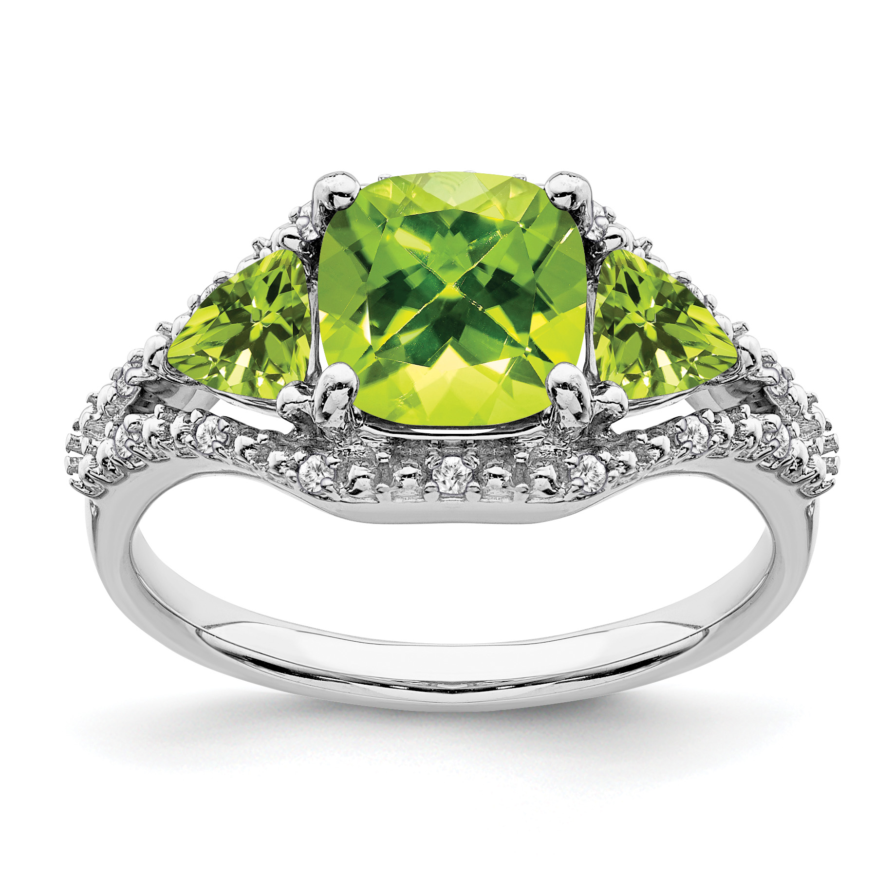 10k White Gold 3 Stone Peridot and Diamond Ring (RM7159-PE-007-1WA)