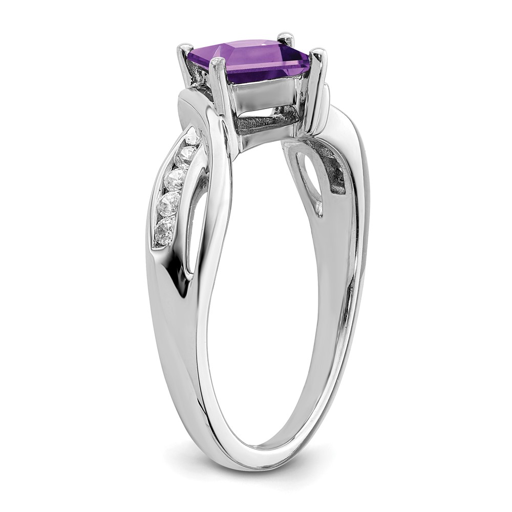 14k White Gold Square Amethyst and Diamond Ring (RM7166-AM-012-WA)