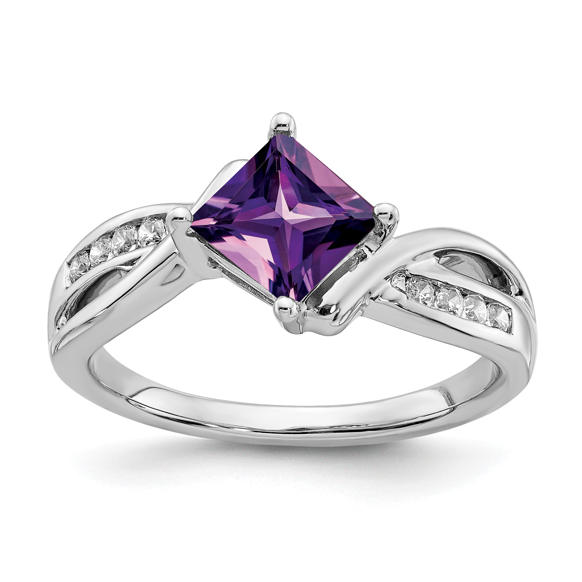14k White Gold Square Amethyst and Diamond Ring (RM7166-AM-012-WA)
