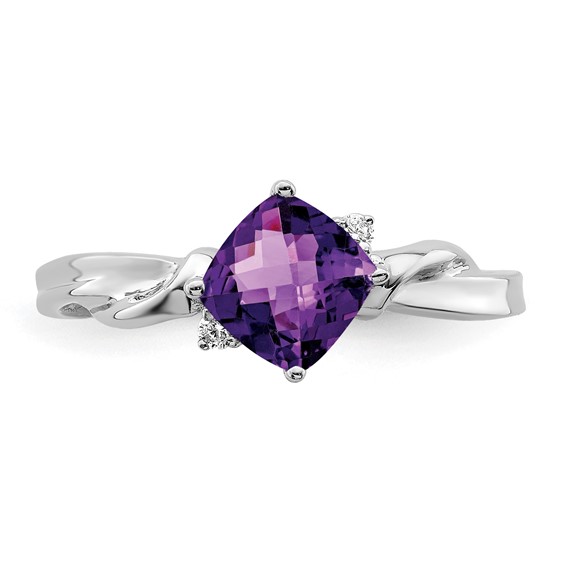 14k White Gold Cushion Gemstone and Diamond Ring